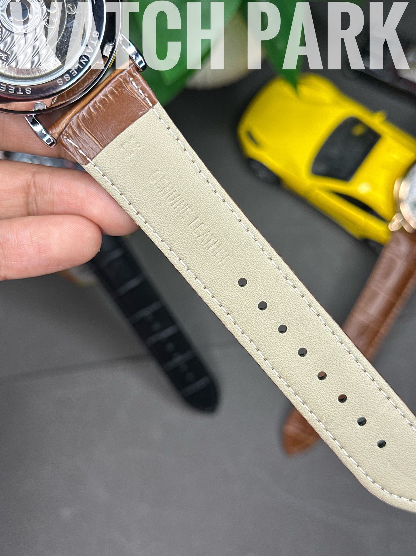 Rich Watch - Patek Philippe - Moonphase - White dial & Silver - Brown belt