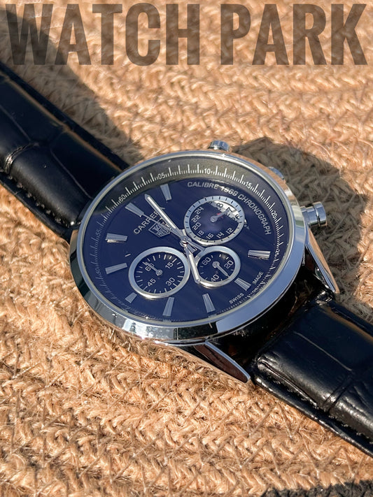 Executive Watch - Tag Heuer - Black dial edition - Silver body - Black belt - Chronograph