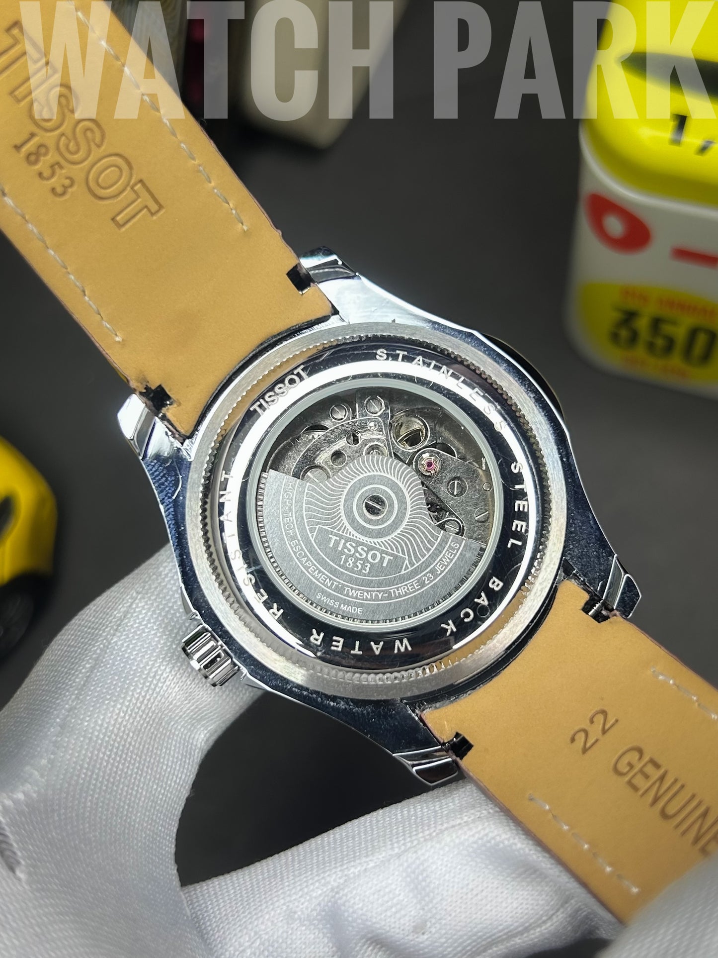 Executive watch - Tissot - White edition - Automatic skeleton - Brown belt