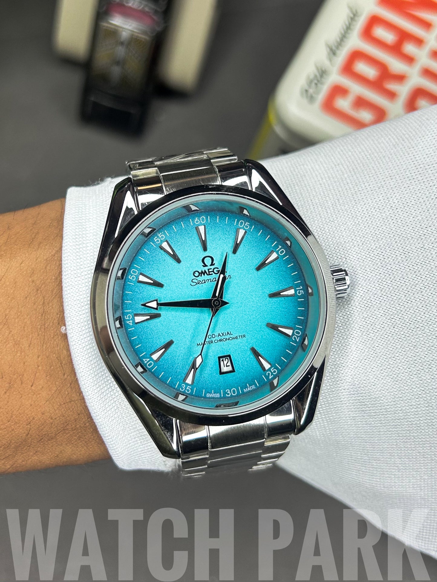 Rich watch - Omega - Seamaster - Aqua Terra Turquoise Blue edition - Silver chain