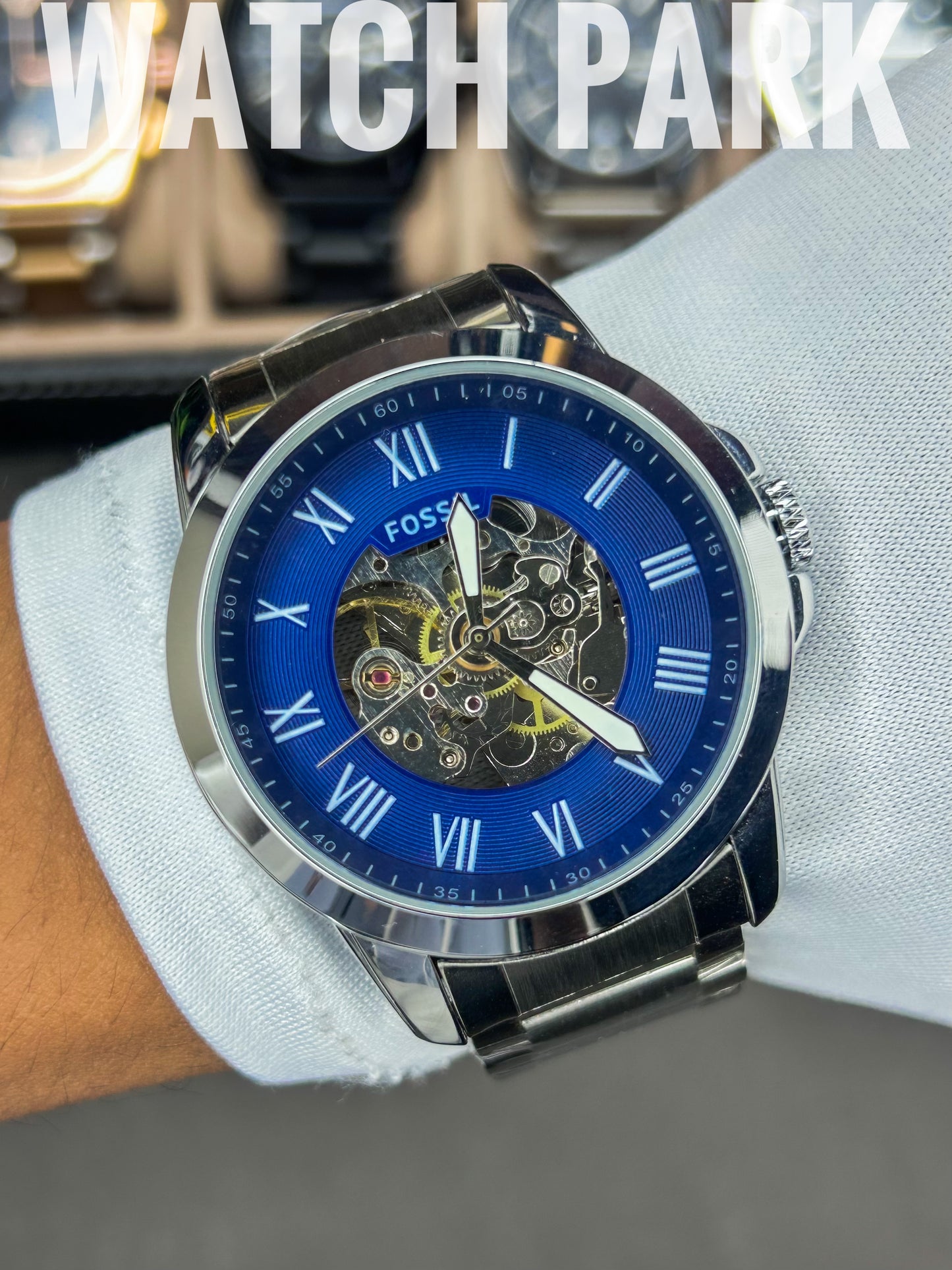 Fossil - Townsman Automatic - Blue Skeleton - Silver chain