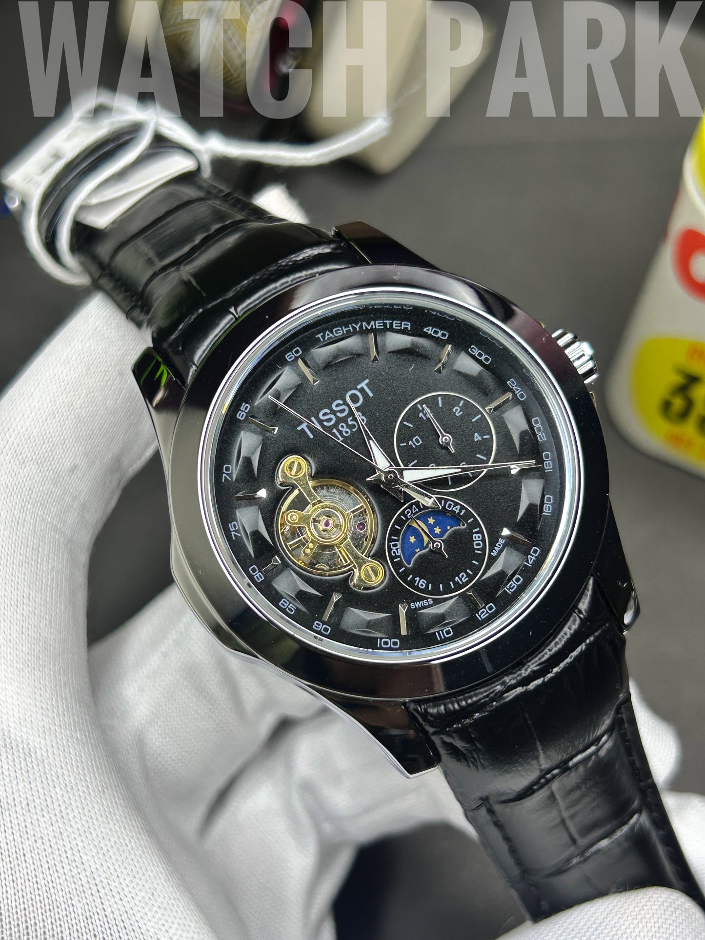 Executive watch - Tissot - Black edition - Automatic skeleton - Black belt