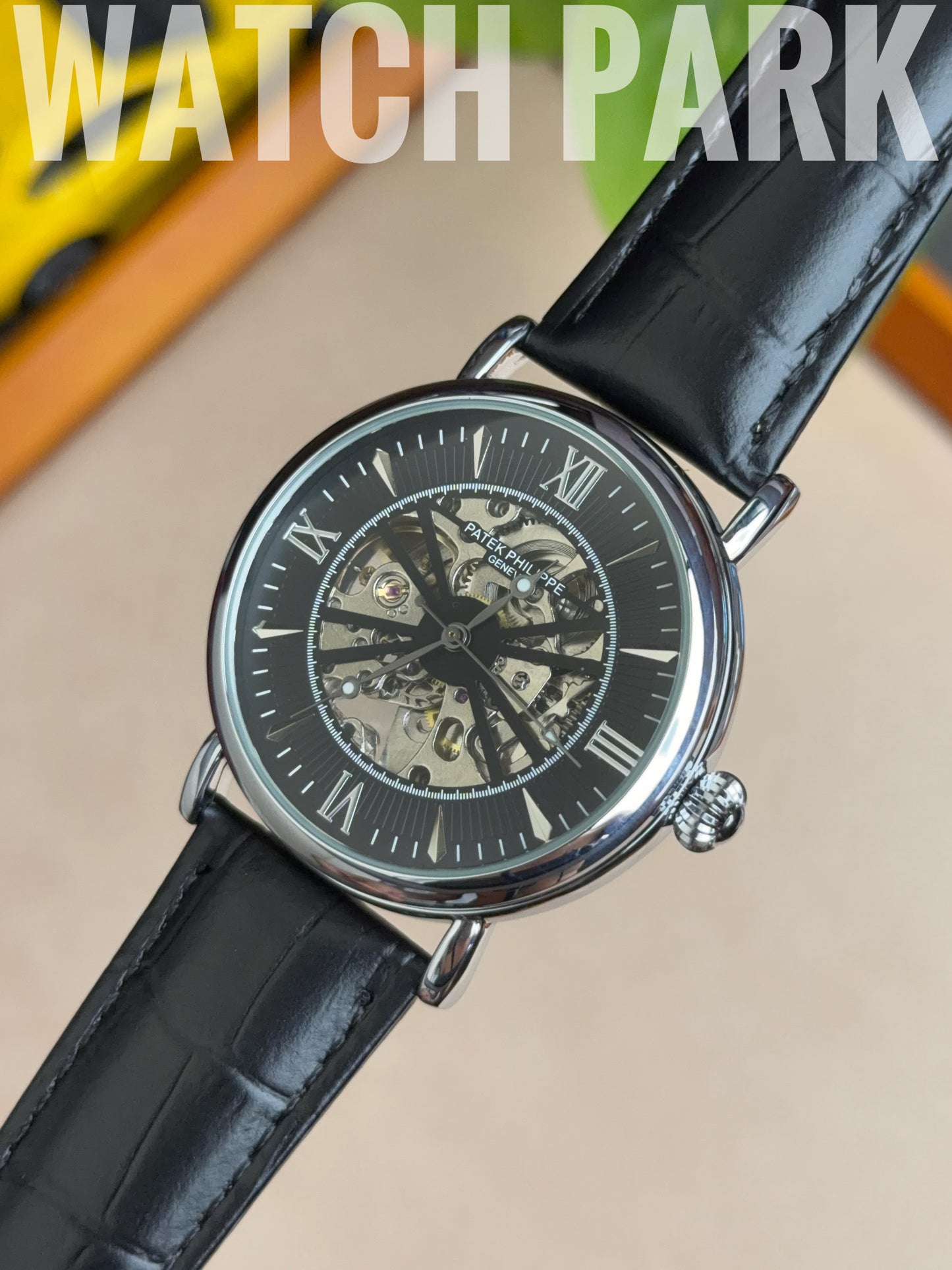 Patek - Skeleton - Black edition & Silver - Black belt - Automatic