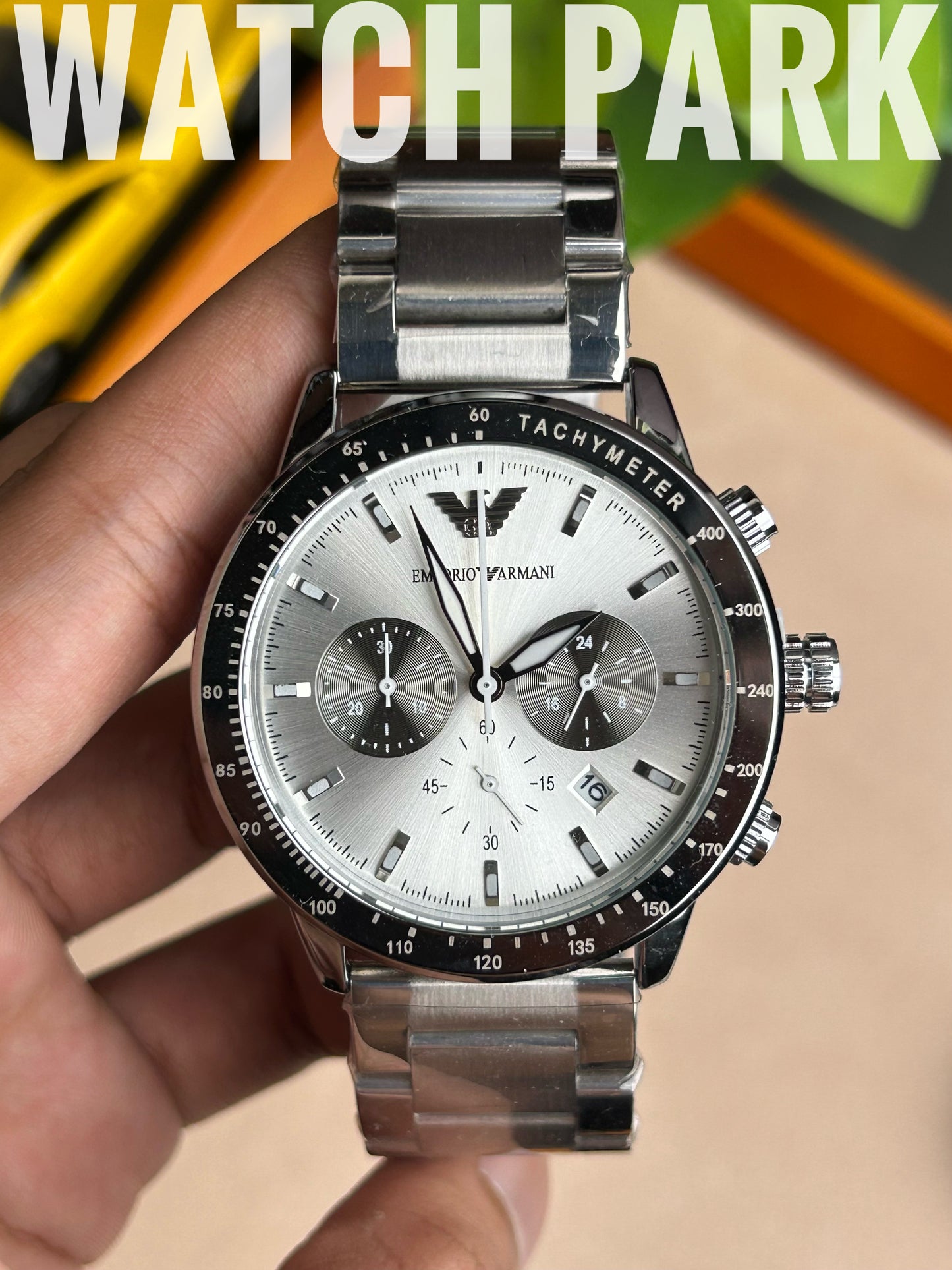 Emporio Armani - Silver dial - Silver chain - Chronograph