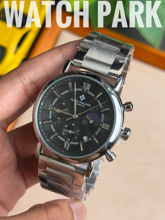 Patek Philippe - Moon phase - Black edition - Silver chain