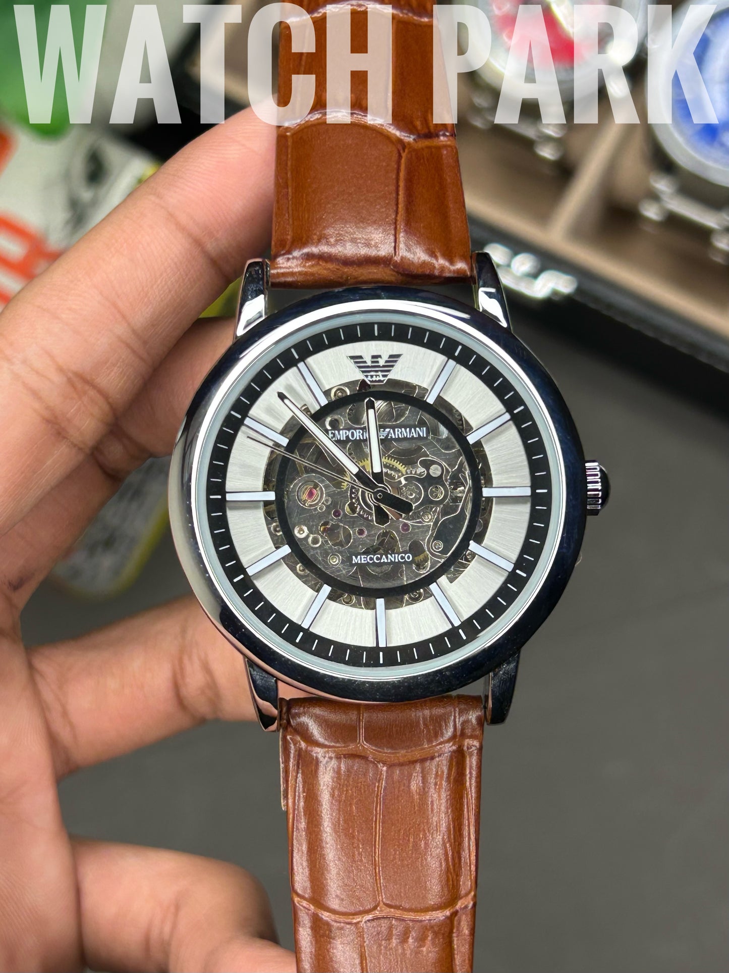 Emporio Armani - Automatic - White dial - Brown strap