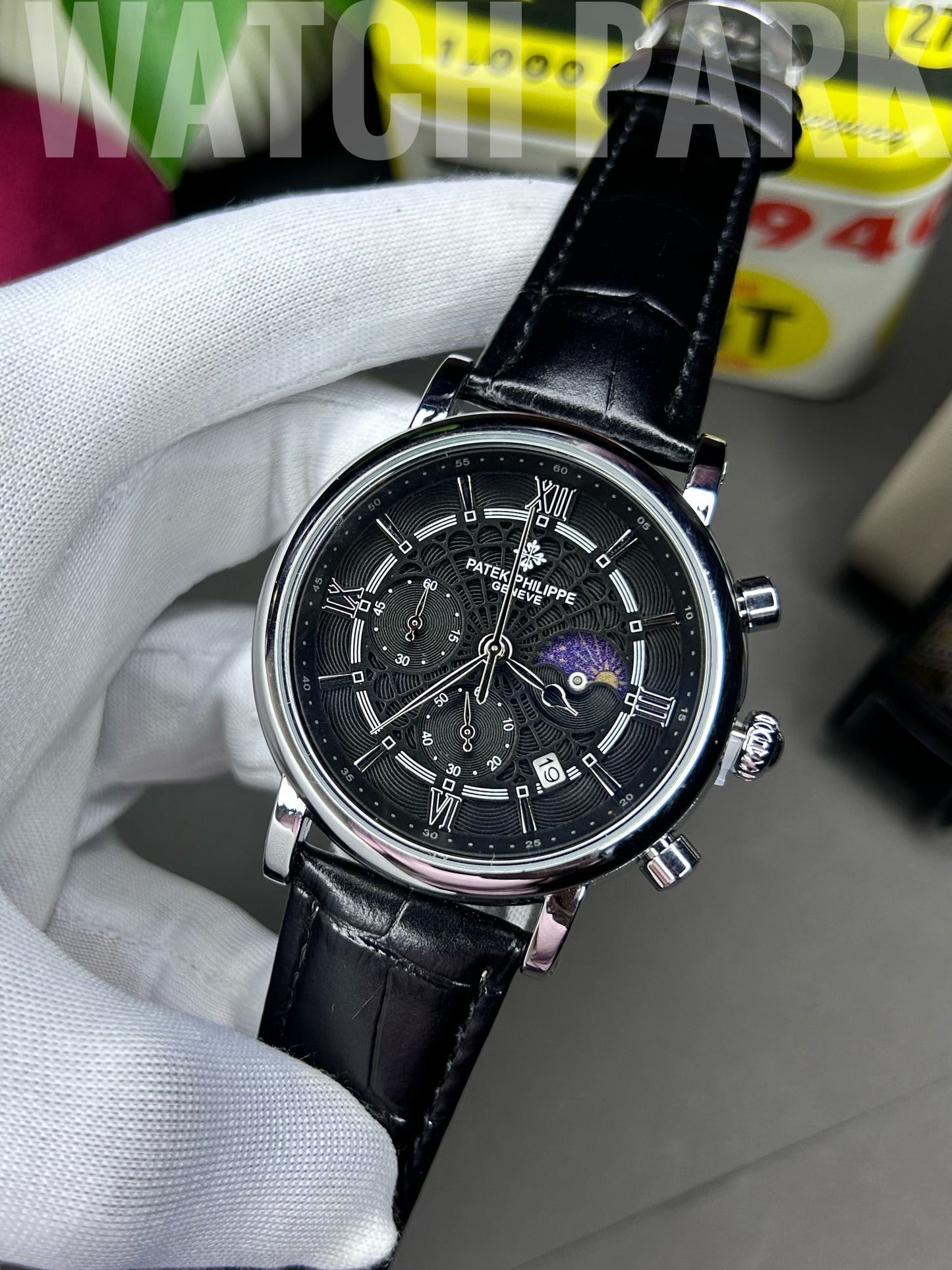 Patek - Chronograph - Moon Phase - Black edition - Black belt