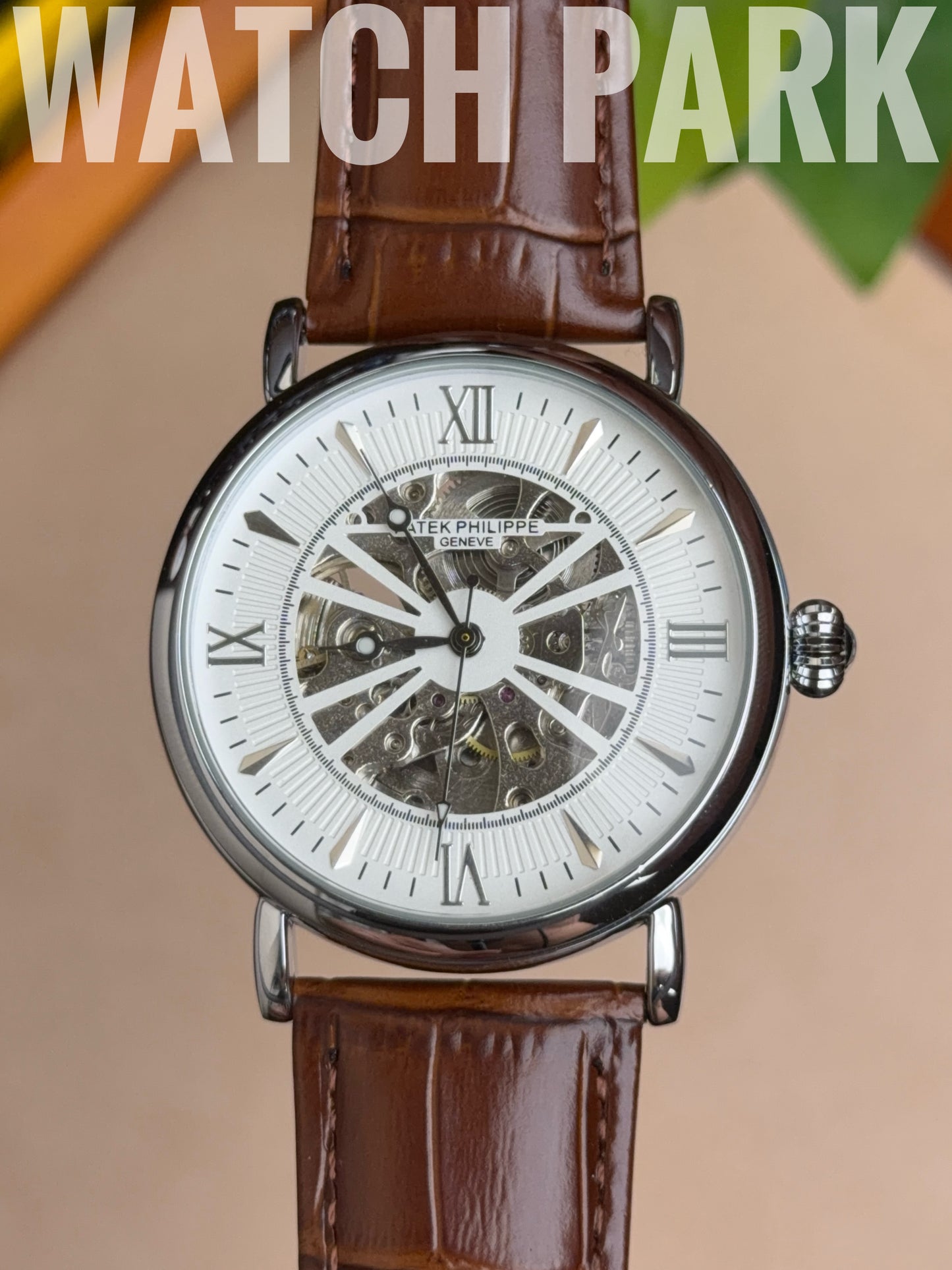 Patek - Skeleton - White edition & Silver - Brown belt - Automatic