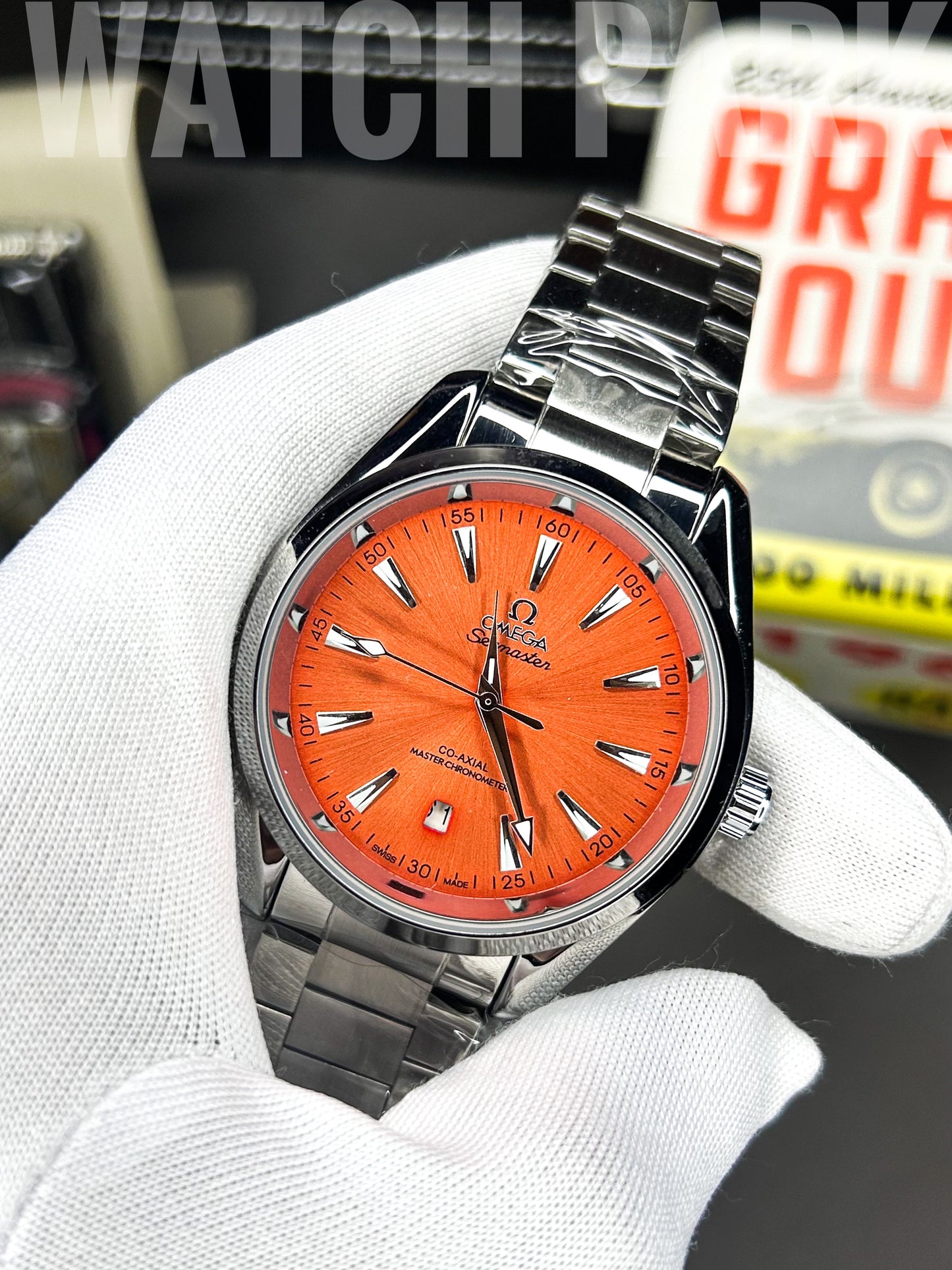 Rich watch - Omega - Seamaster - Aqua Terra Orange edition - Silver chain