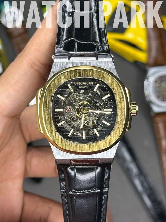Patek Philippe Nautilus Skeleton - Black with Gold edition - Black belt - Automatic