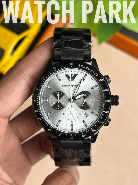 Emporio Armani - Silver dial - Black chain - Chronograph
