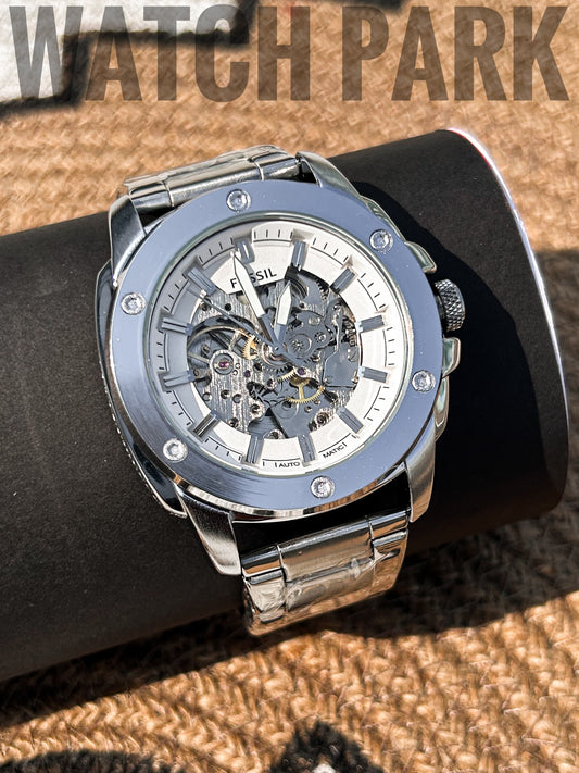 Rich Watch - Fossil - Automatic Skeleton - White dial Edition - Silver chain