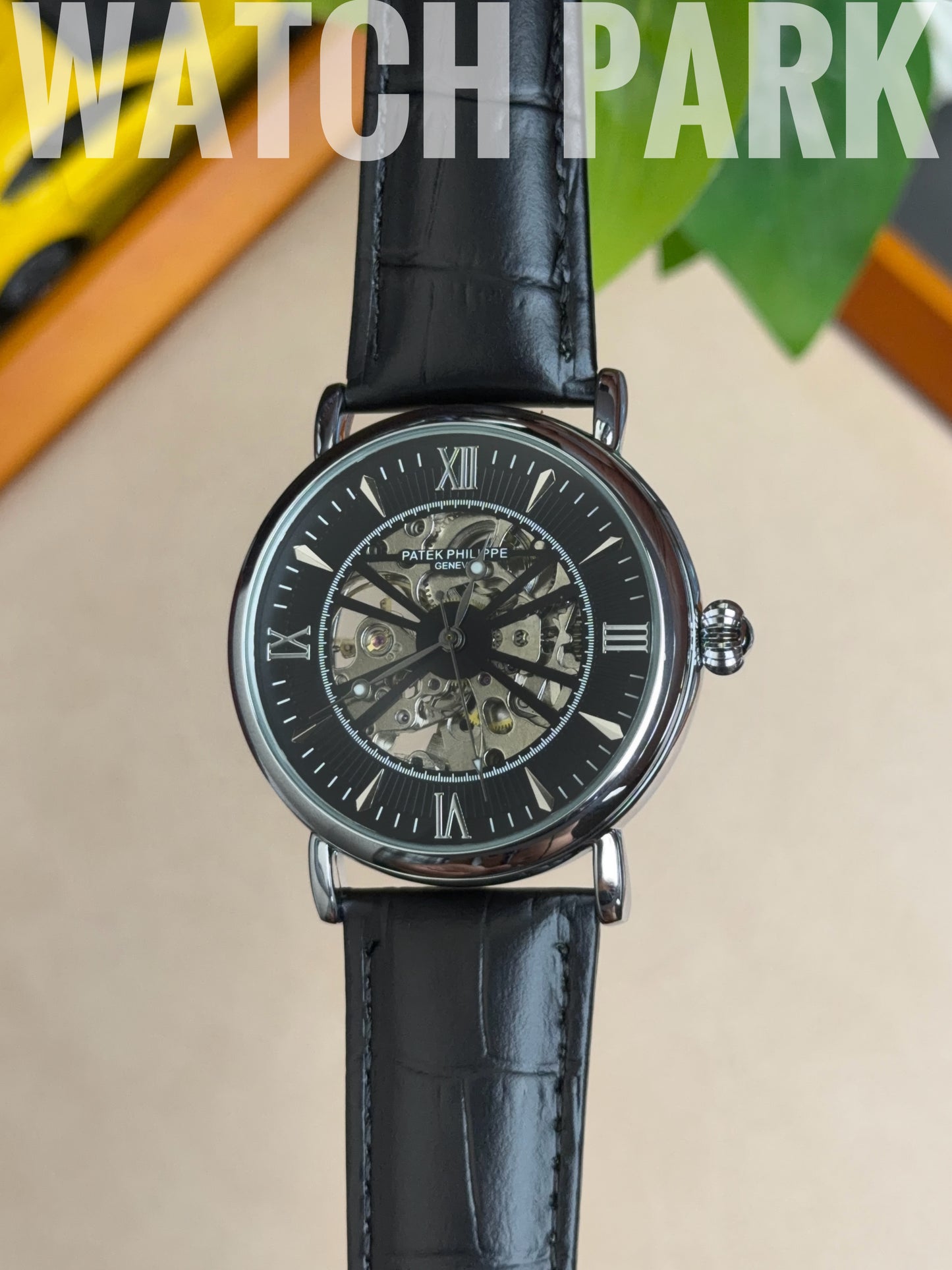Patek - Skeleton - Black edition & Silver - Black belt - Automatic