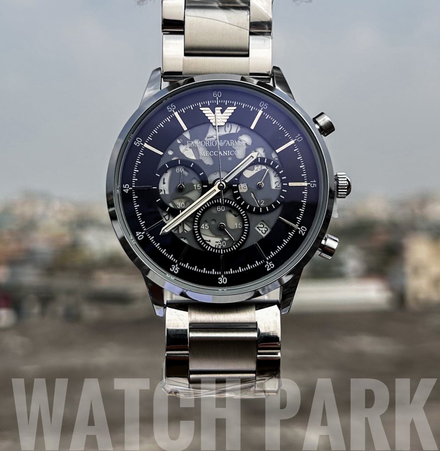 Royal Watch - Emporio Armani - Black dial edition - Silver chain - Chronograph