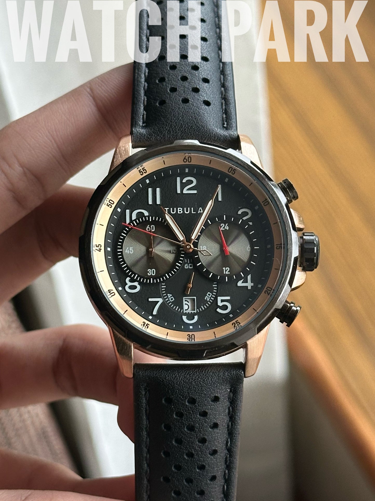 Tubular Chronograph Sports - Black with Rose Gold dial - Black belt