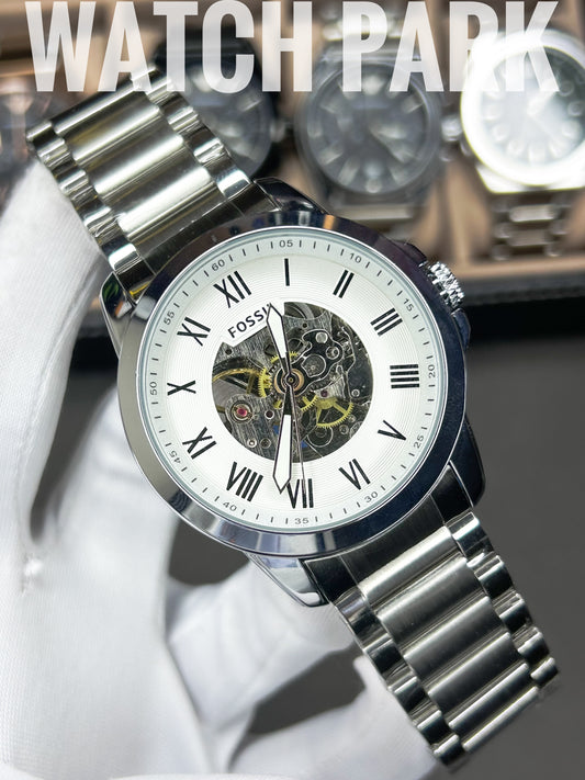 Fossil - Townsman Automatic - White Skeleton - Silver chain