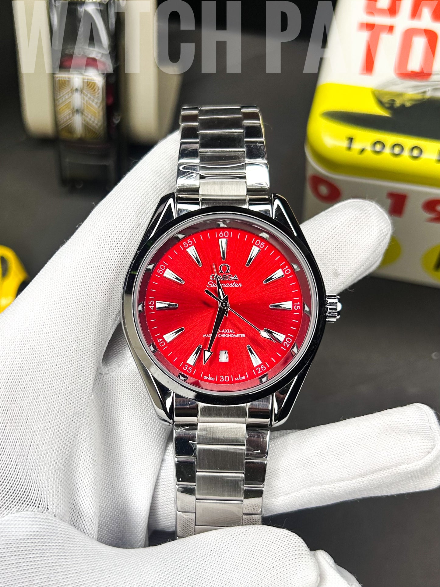 Rich watch - Omega - Seamaster - Aqua Terra Red edition - Silver chain