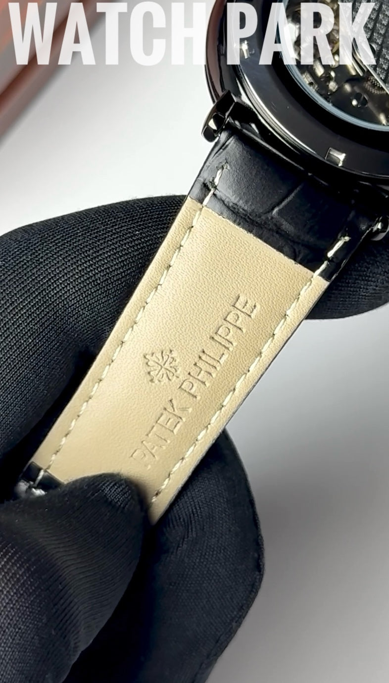 Patek - Skeleton - Black edition & Silver - Black belt - Automatic