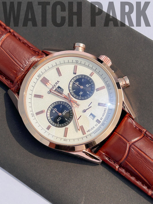 Executive Watch - Tag Heuer - Champagne dial edition - Rose gold body - Brown belt