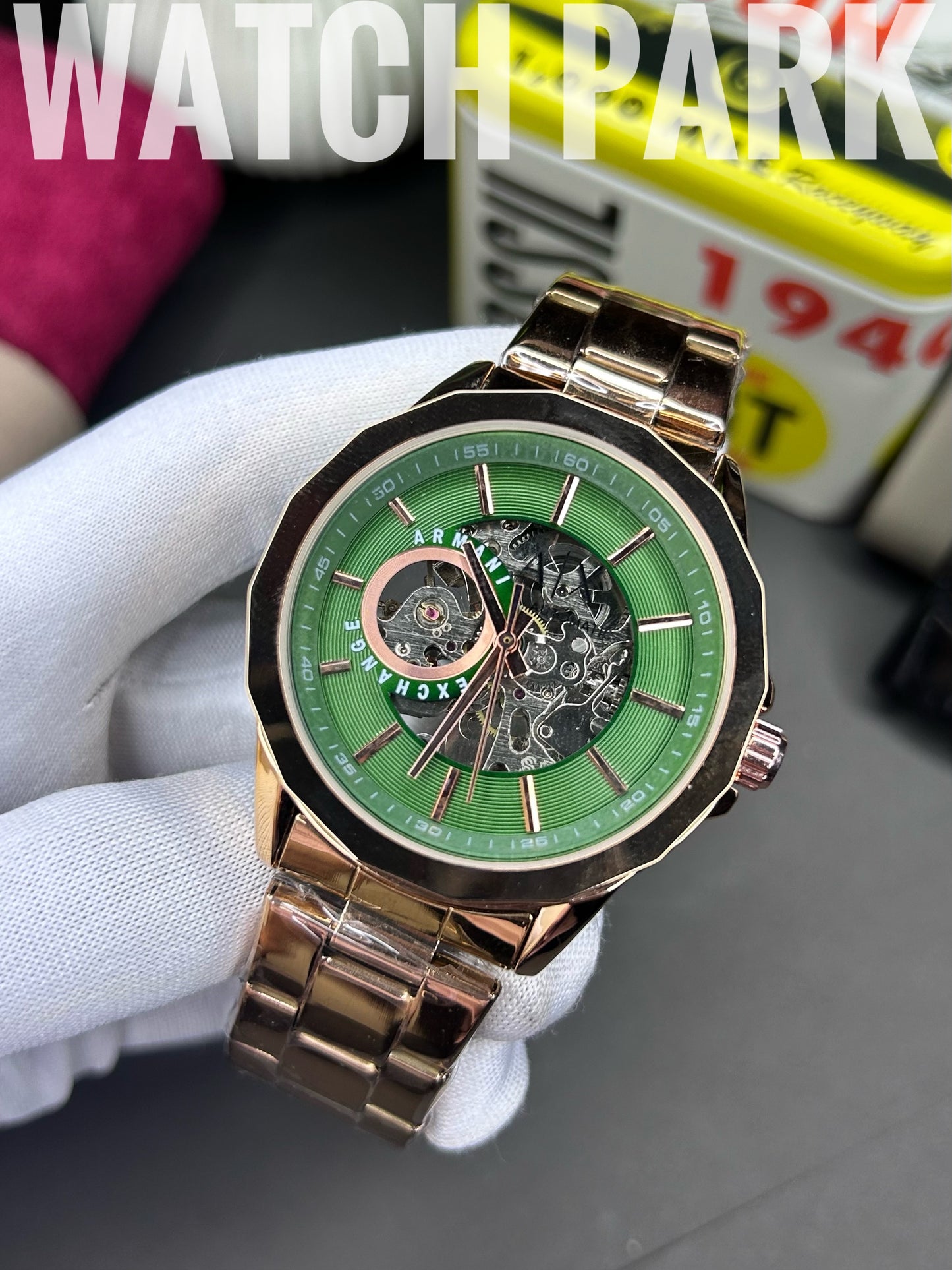 A/X - Automatic Skeleton - Green edition - Rose Gold chain