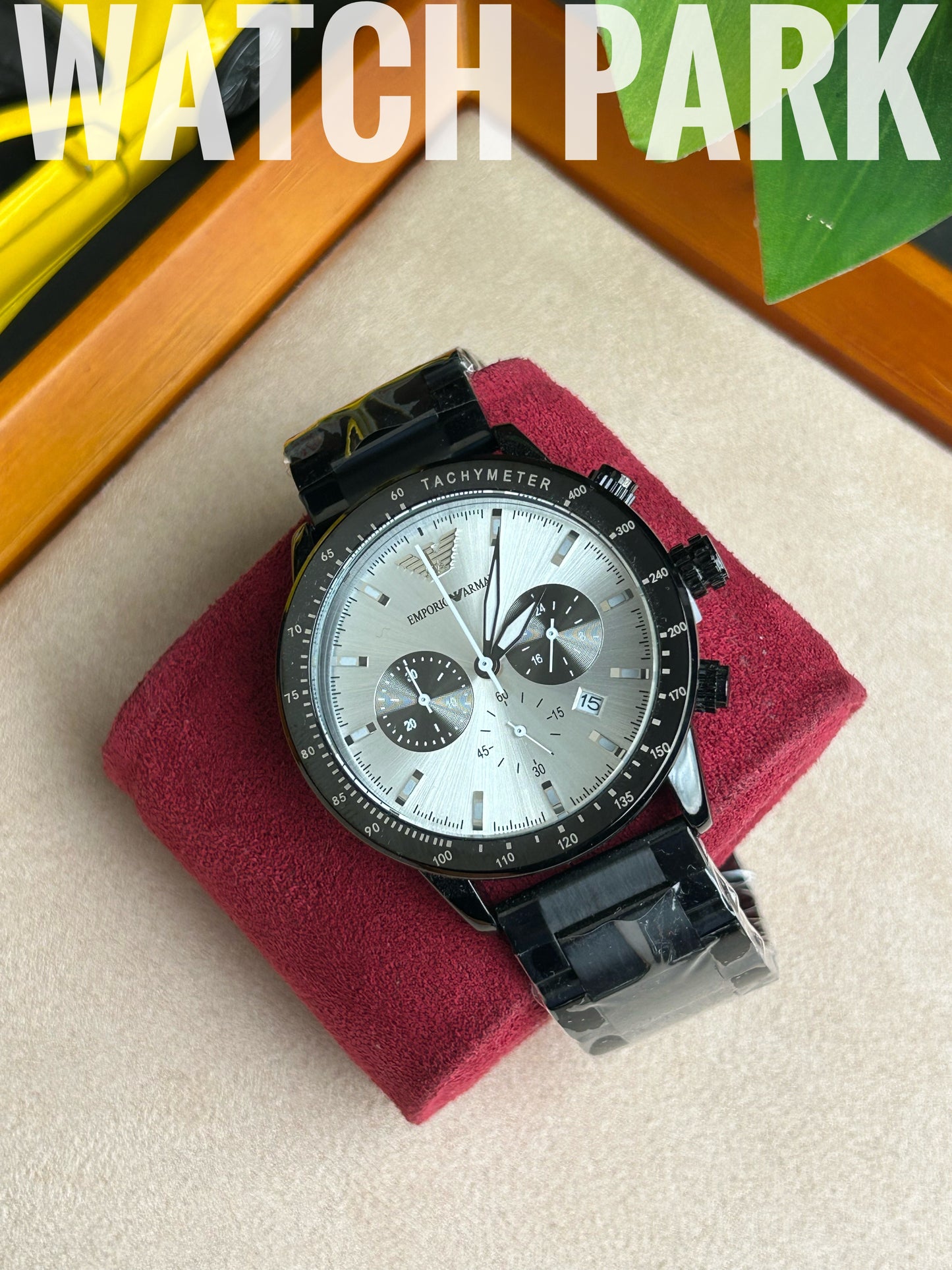 Emporio Armani - Silver dial - Black chain - Chronograph