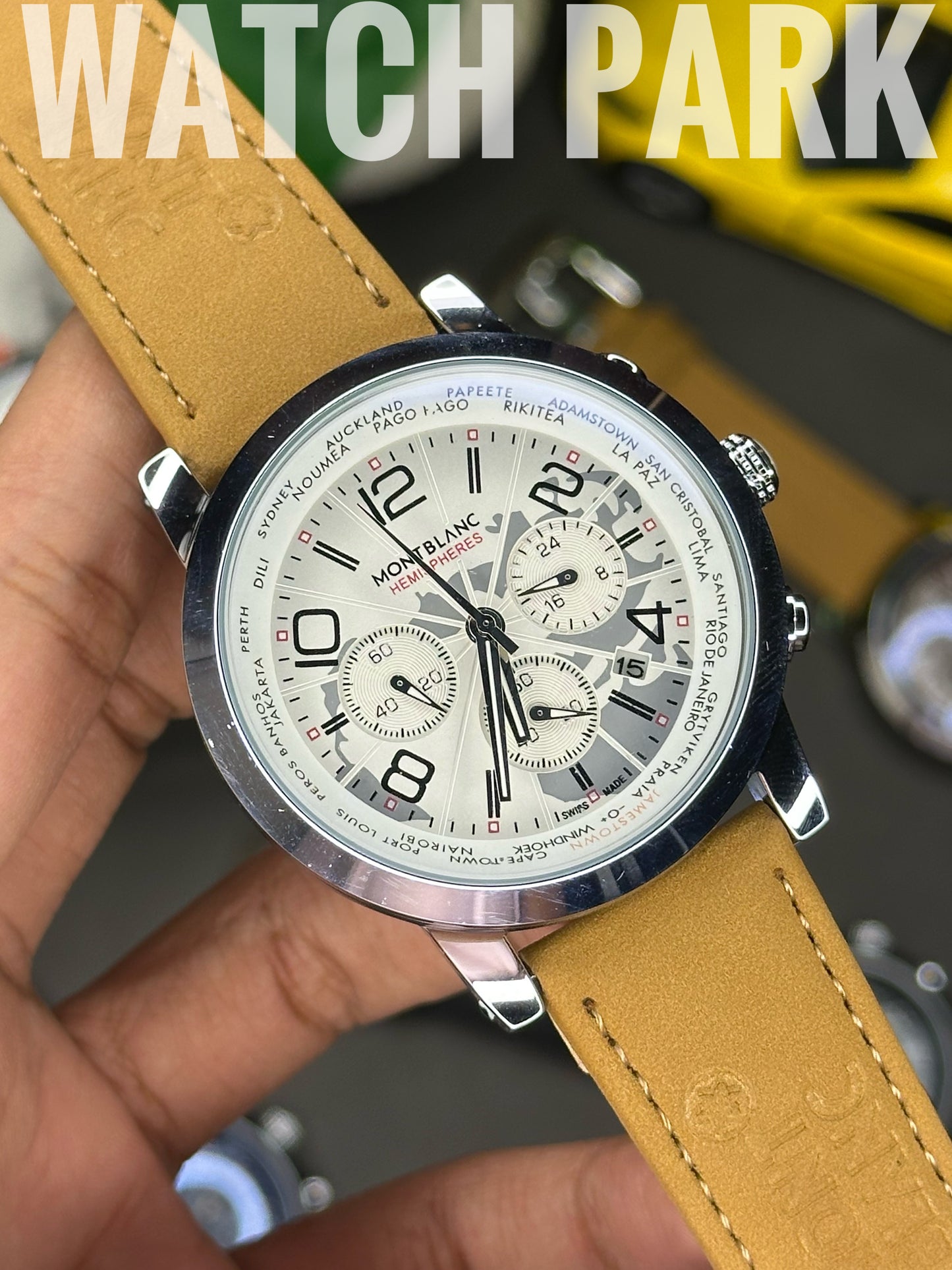Mont Blanc - Star World-Time Hemispheres - White dial - Mustard belt - Chronograph
