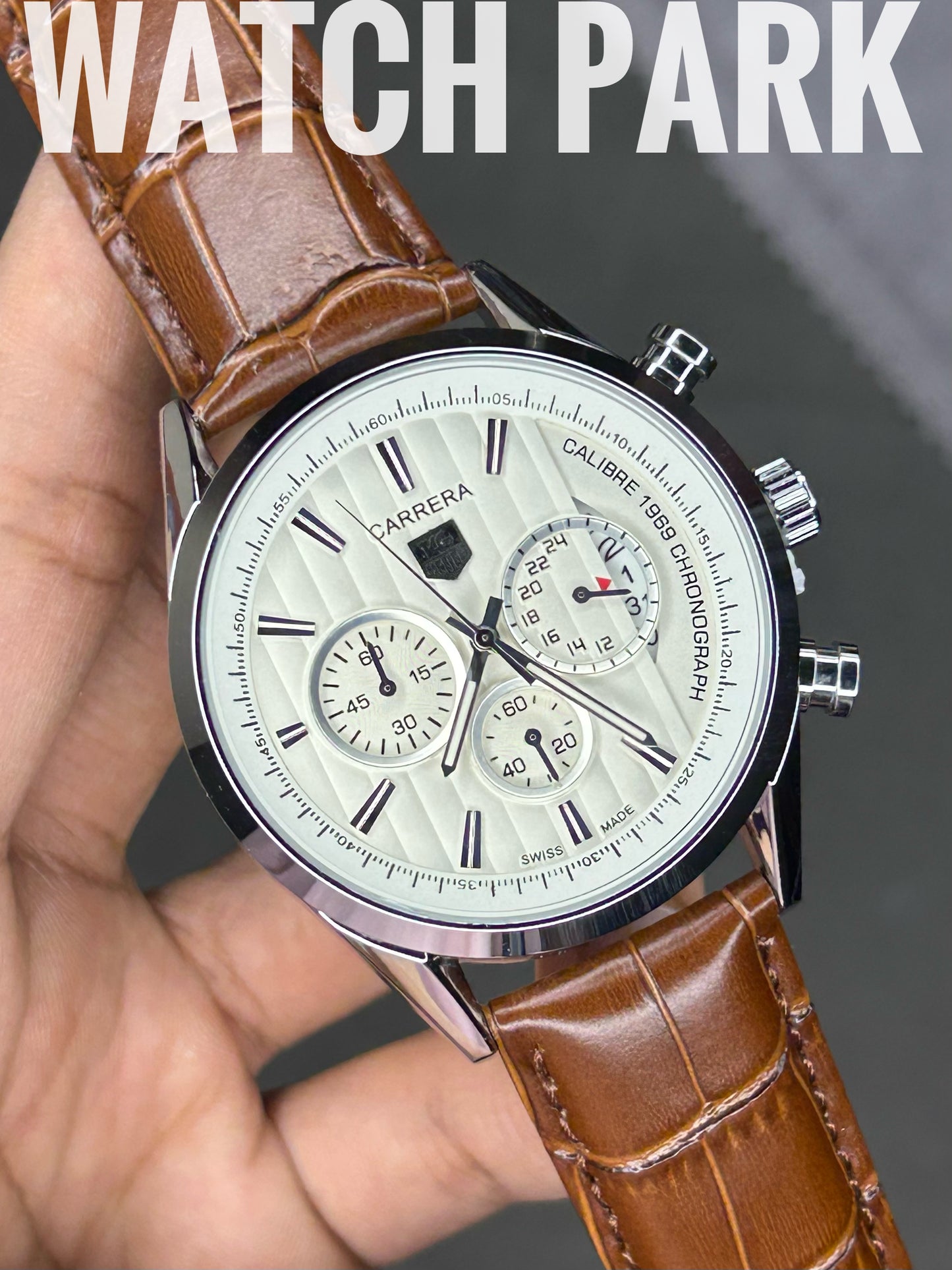 TAG Heuer Carrera - White with Silver - Brown belt