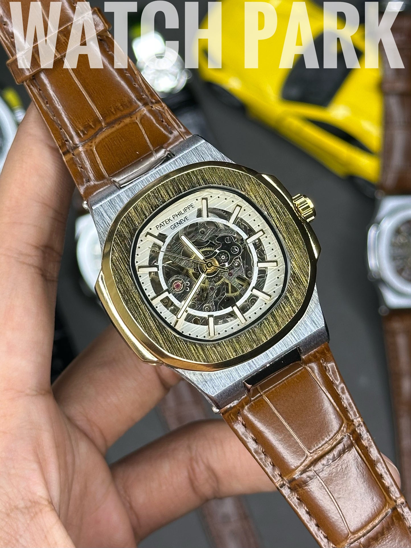 Patek Philippe Nautilus Skeleton - White with Gold edition - Brown belt - Automatic