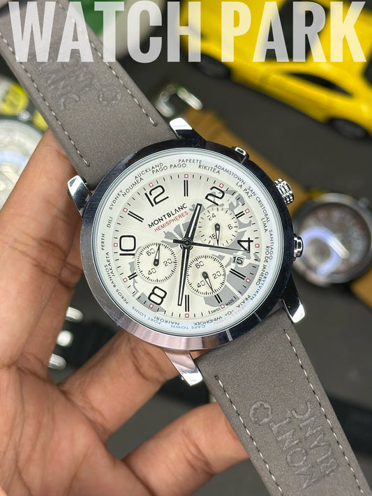 Mont Blanc - Star World-Time Hemispheres - White dial - Grey belt - Chronograph