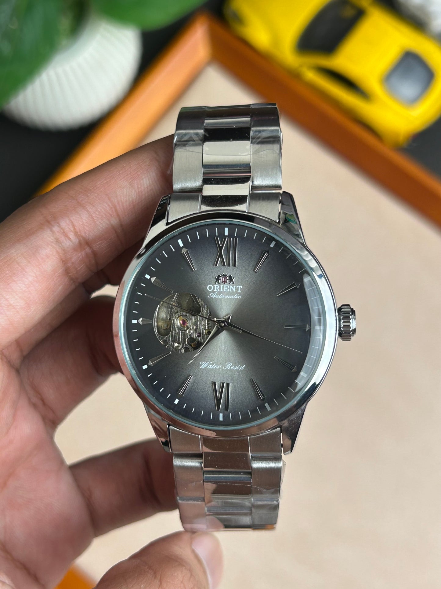 Orient - Bambino Open Heart - Sunray Grey dial - Silver chain