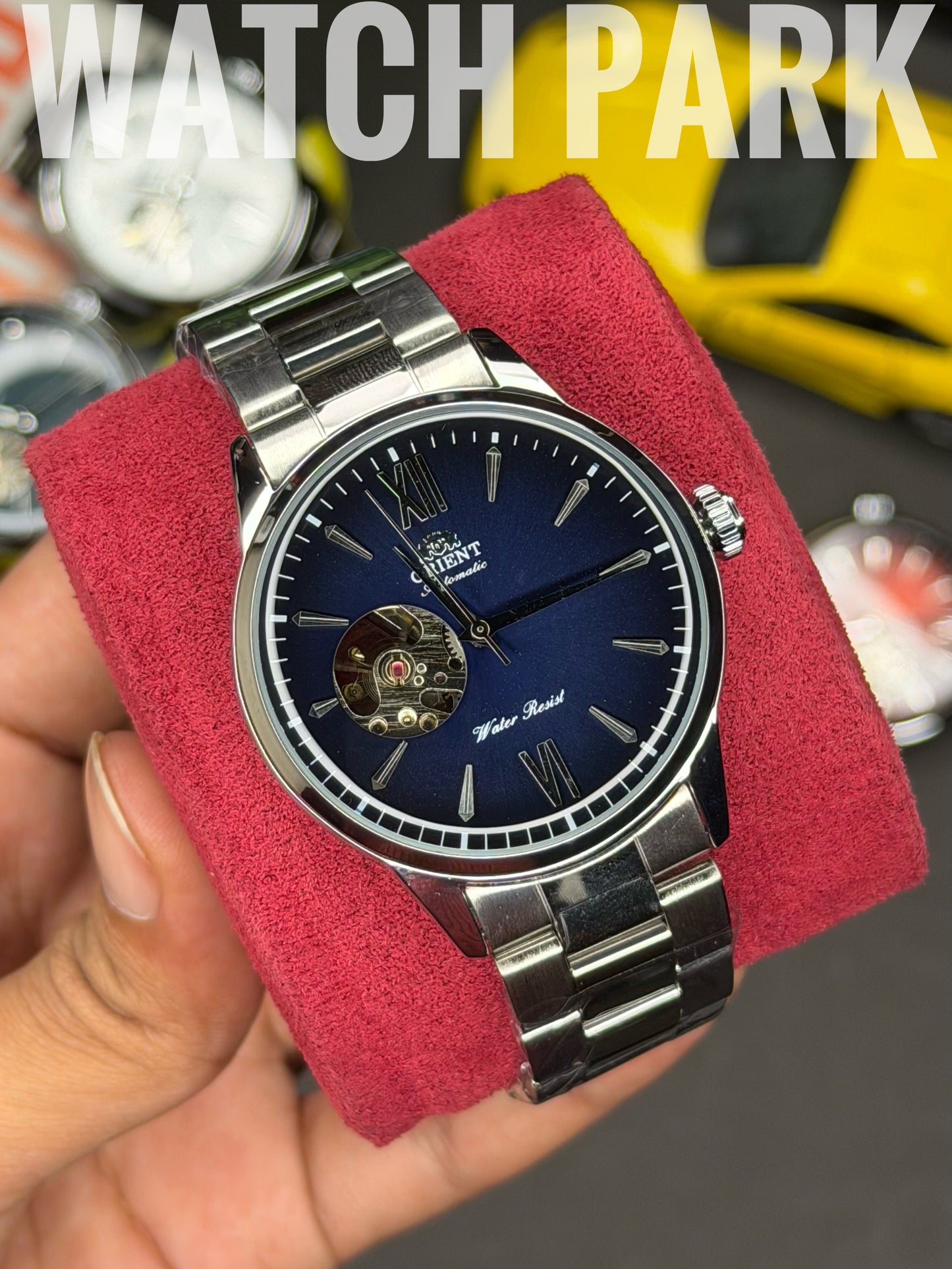Orient - Bambino Open Heart - Navy Blue dial - Silver chain
