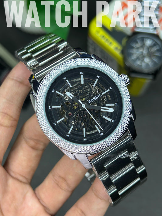 Fossil Machine - Black edition - Silver chain - Automatic