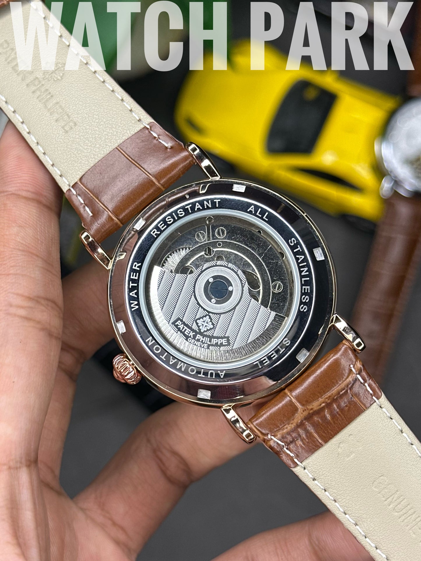 Rich Watch - Patek Philippe - Moonphase - White dial & Rose Gold - Brown belt