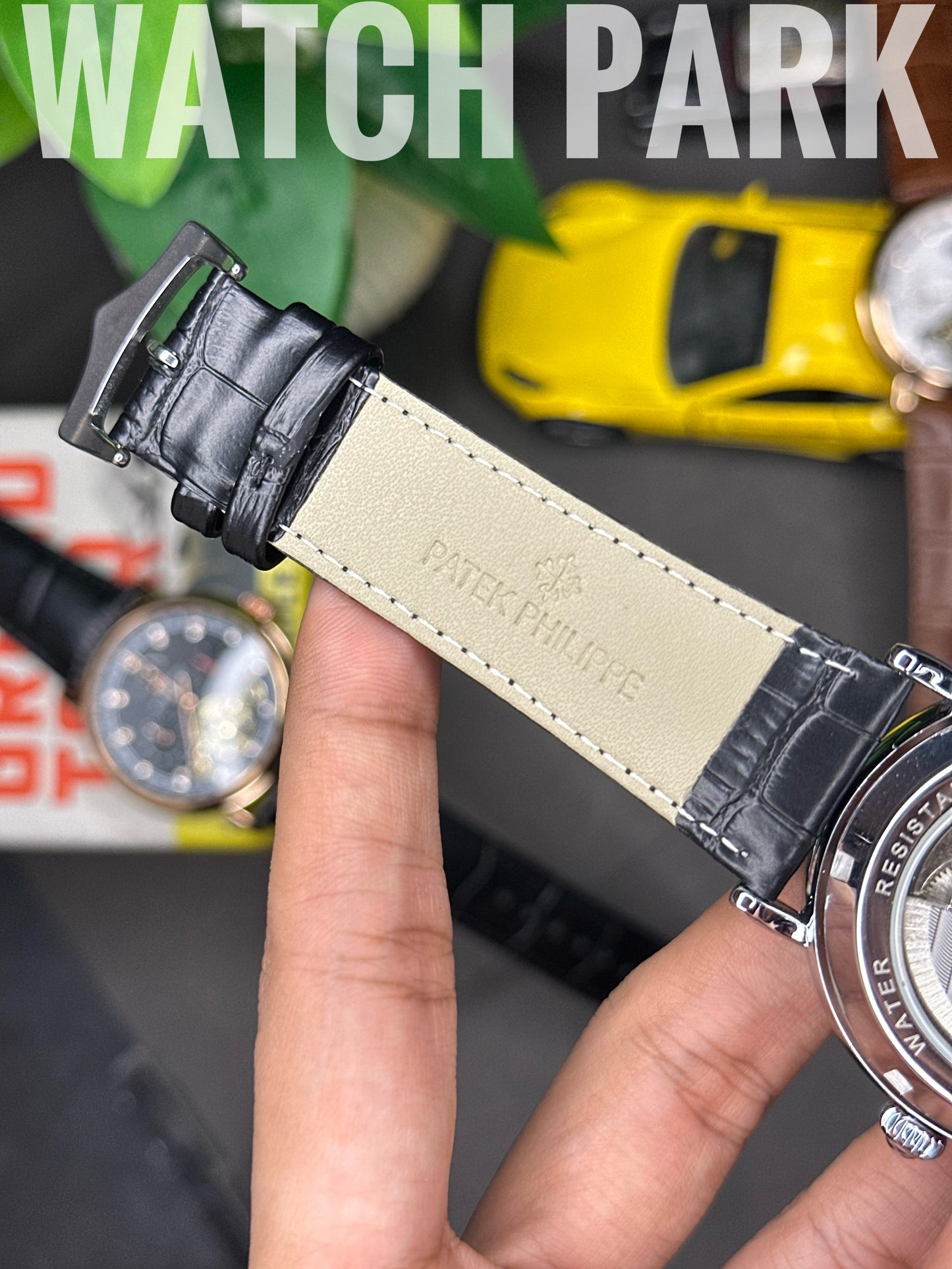 Rich Watch - Patek Philippe - Moonphase - Black dial & Silver - Black belt