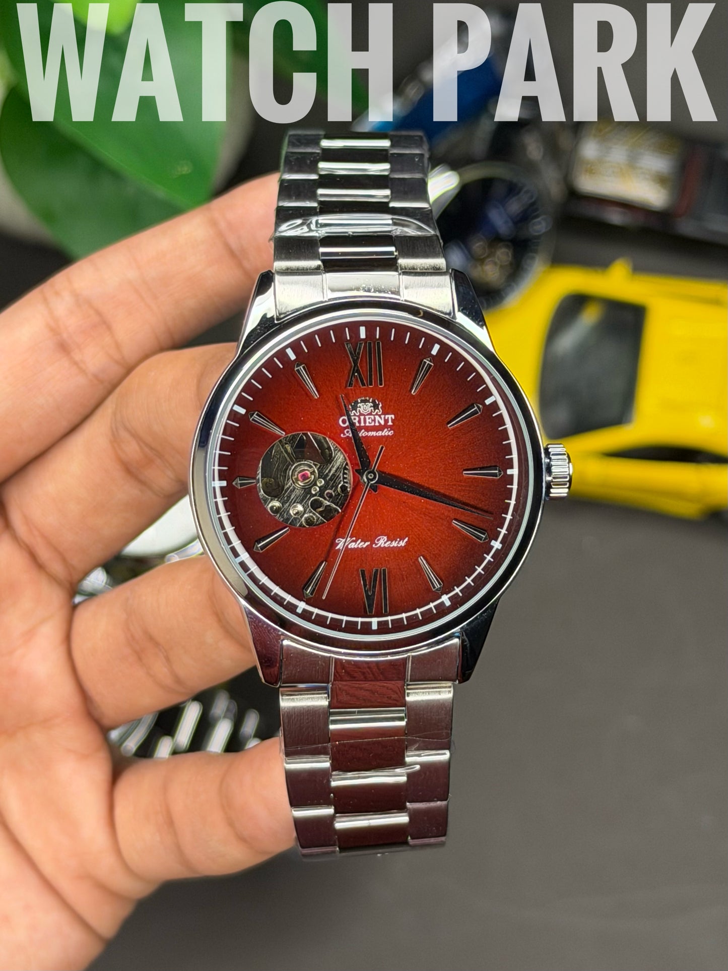 Orient - Bambino Open Heart - Wine dial - Silver chain