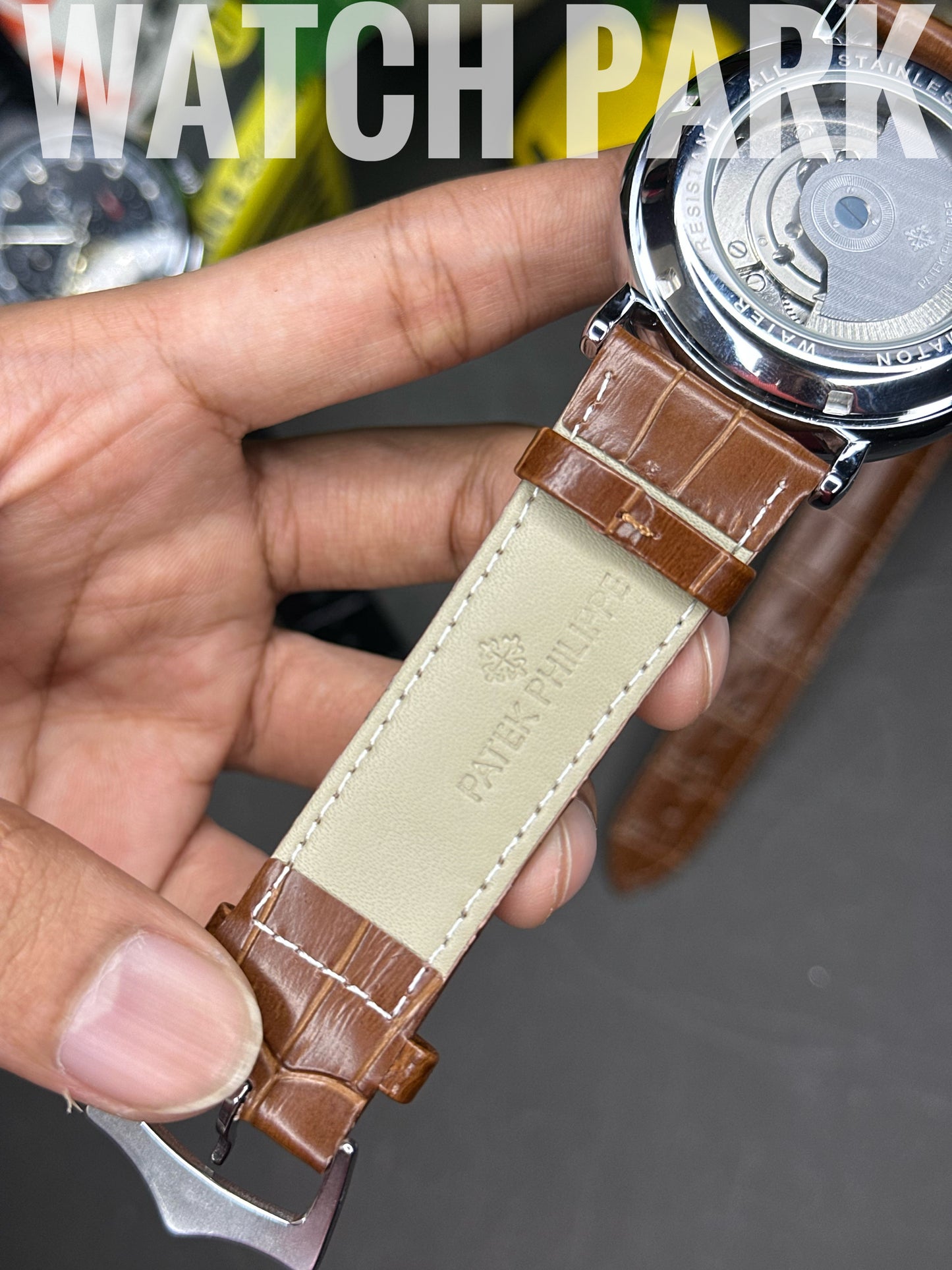 Rich Watch - Patek Philippe - Moonphase - White dial & Silver - Brown belt