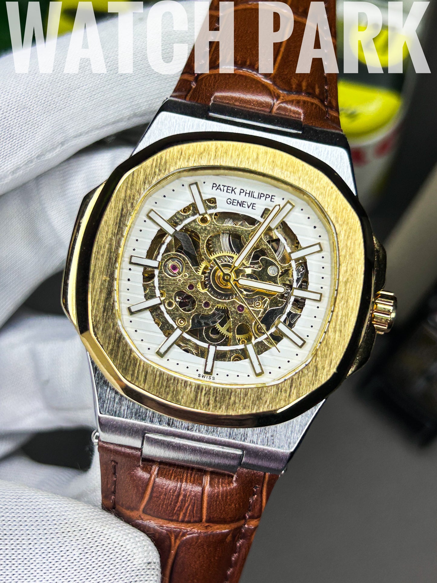 Patek Philippe - Skeleton Nautilus - White gold edition - Brown belt