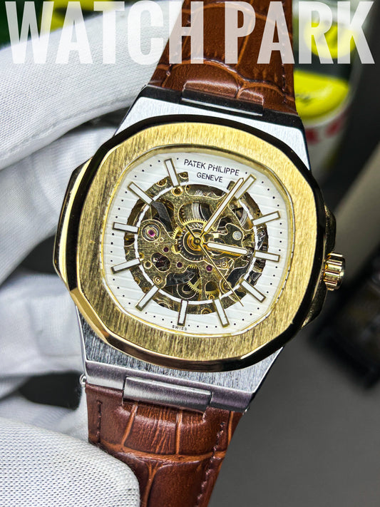 Patek Philippe - Skeleton Nautilus - White gold edition - Brown belt