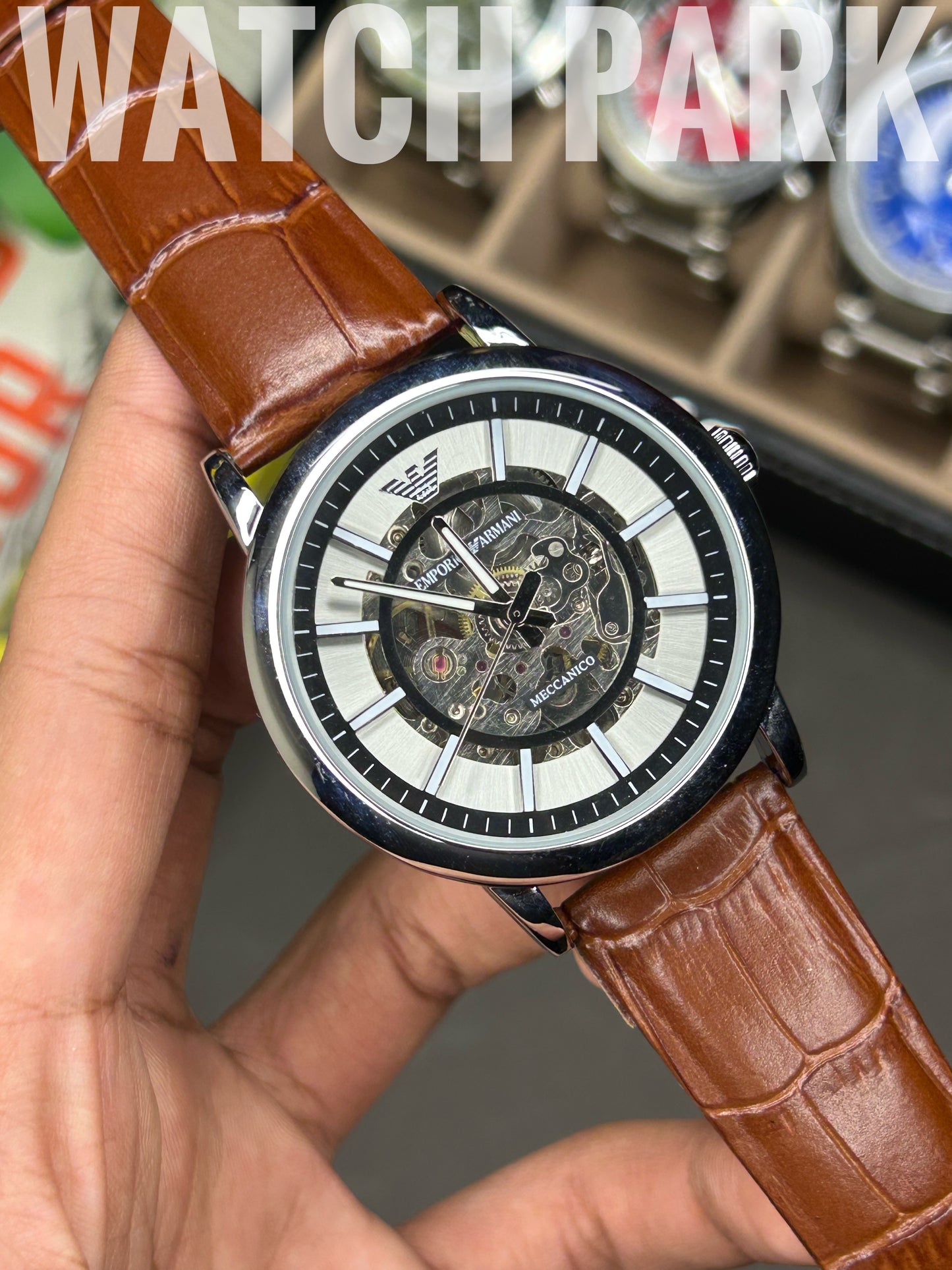 Emporio Armani - Automatic - White dial - Brown strap