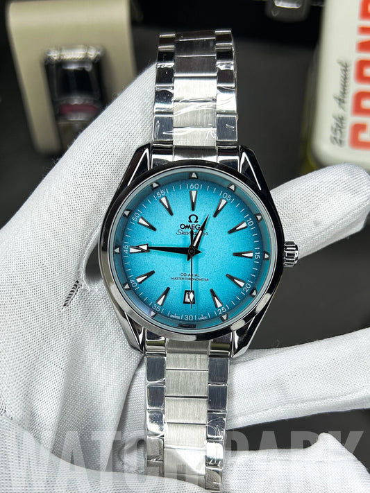 Rich watch - Omega - Seamaster - Aqua Terra Turquoise Blue edition - Silver chain