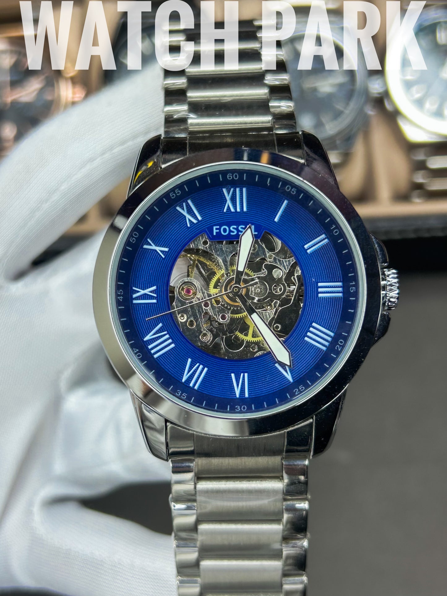 Fossil - Townsman Automatic - Blue Skeleton - Silver chain