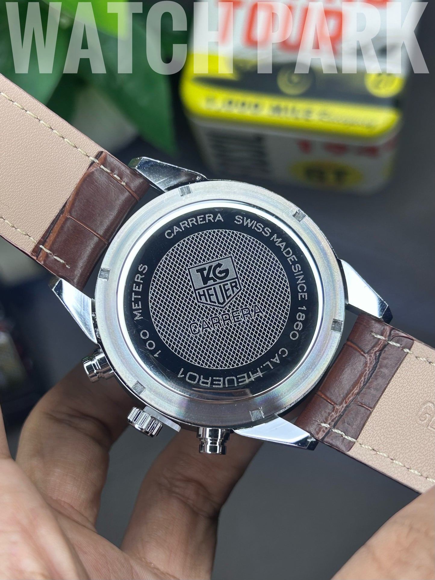 TAG Heuer Carrera Chronograph - White dial - Silver sub dial - Brown belt