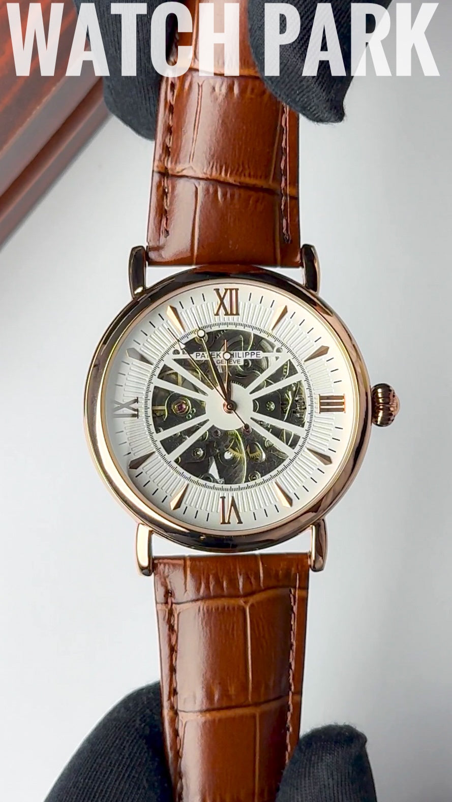 Patek - Skeleton - White edition & Rose Gold - Brown belt - Automatic