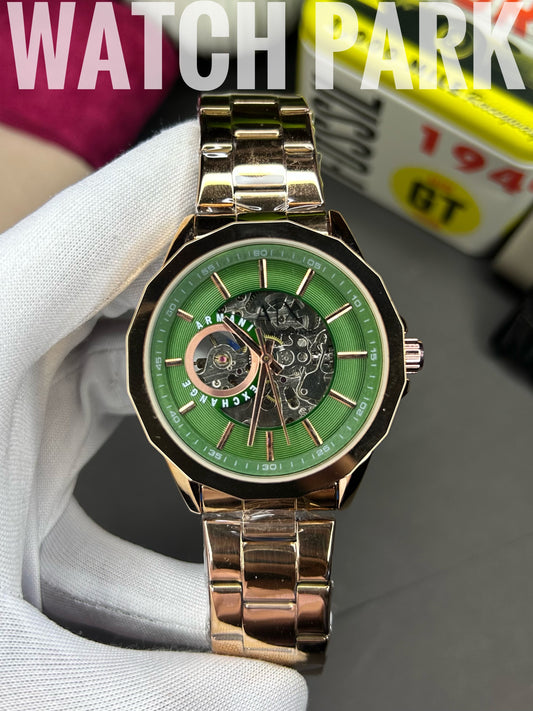 A/X - Automatic Skeleton - Green edition - Rose Gold chain