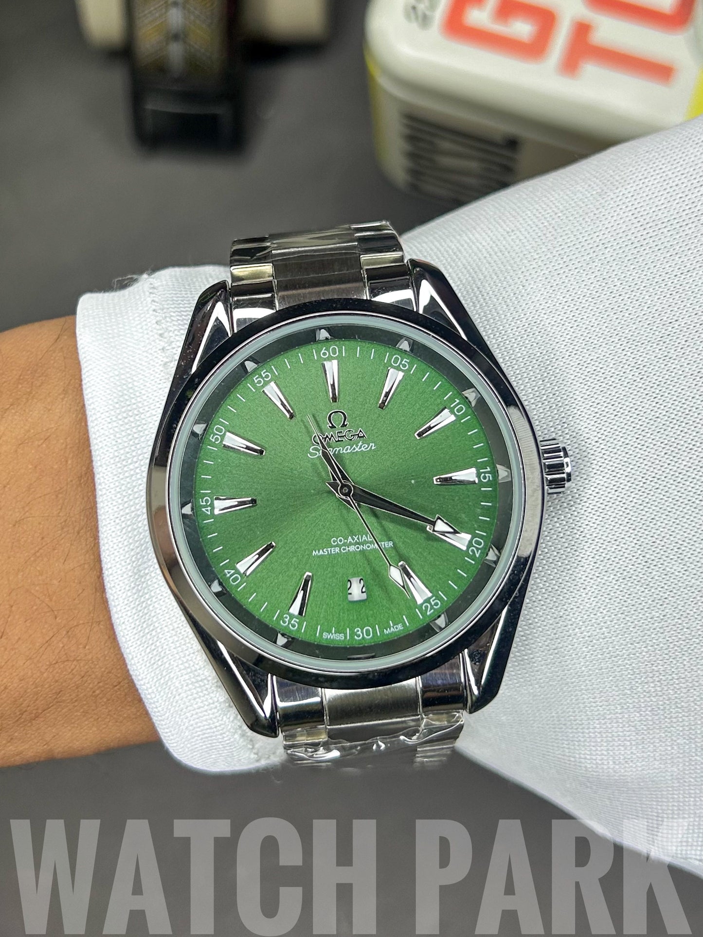 Rich watch - Omega - Seamaster - Aqua Terra Green edition - Silver chain