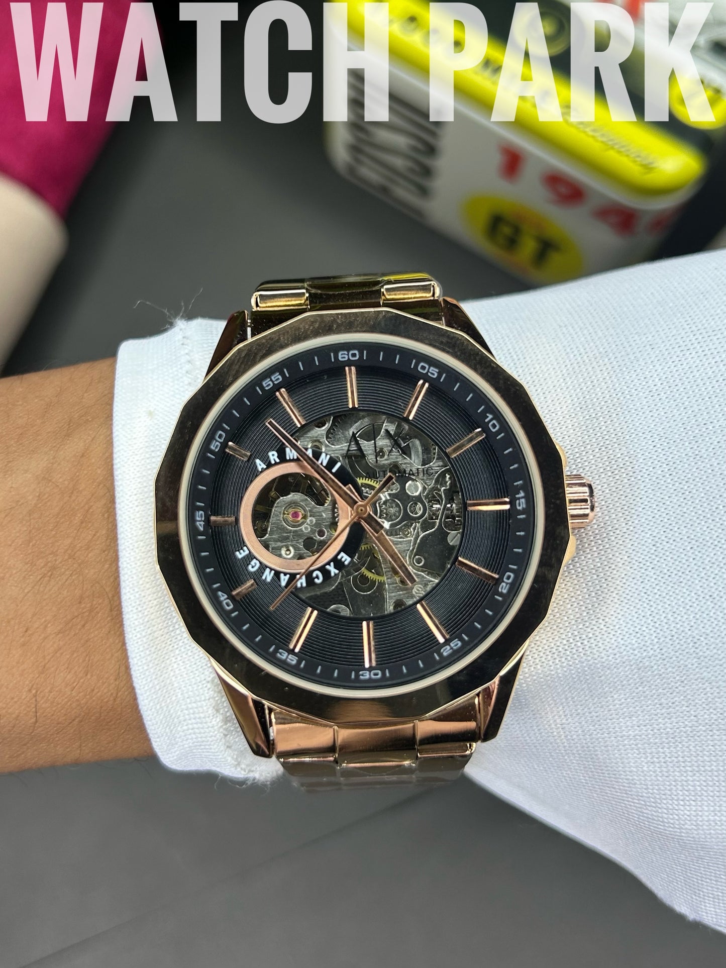 A/X - Automatic Skeleton - Black edition - Rose Gold chain