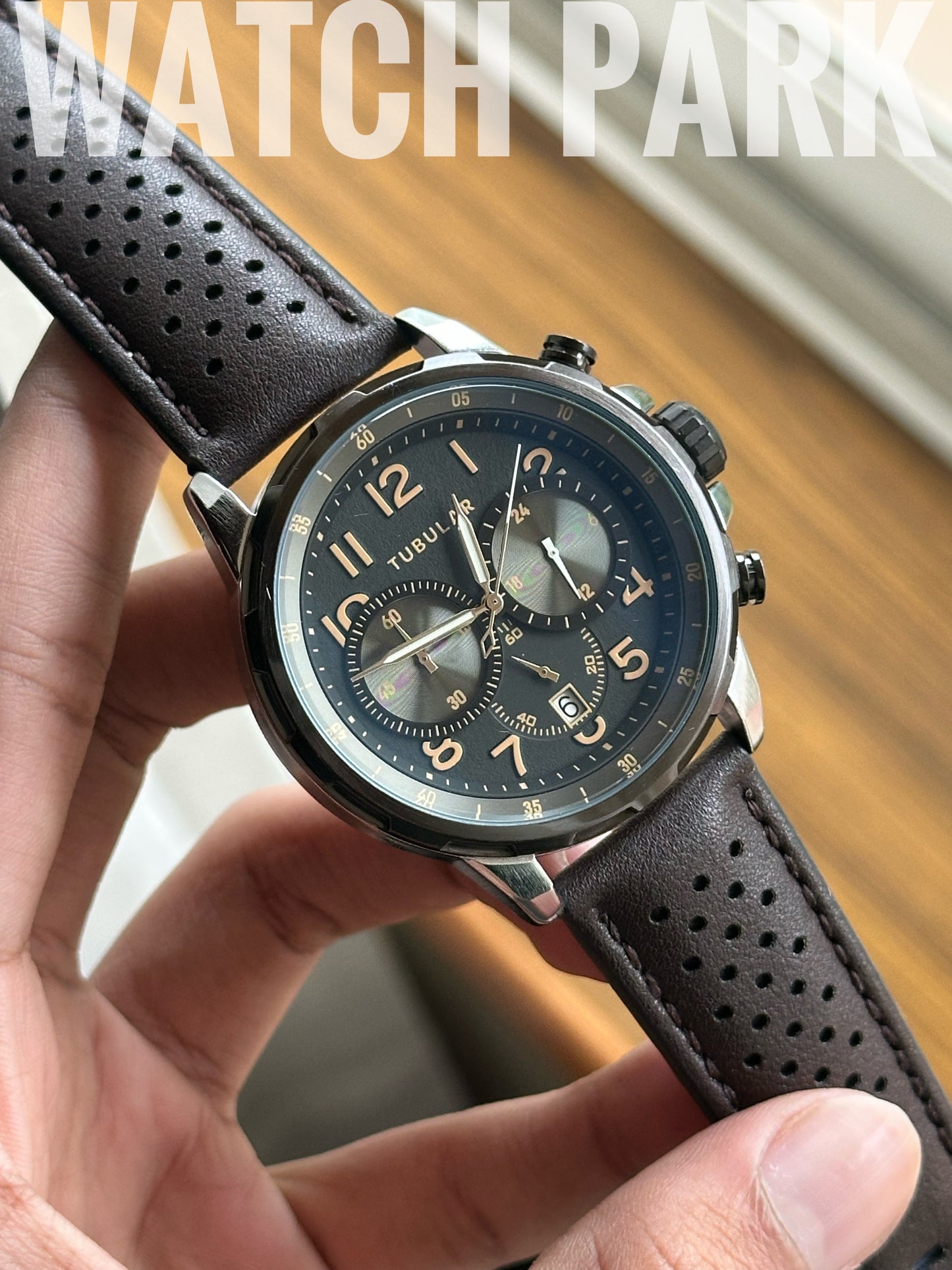Tubular Chronograph Sports - Black dial - Chocolate belt