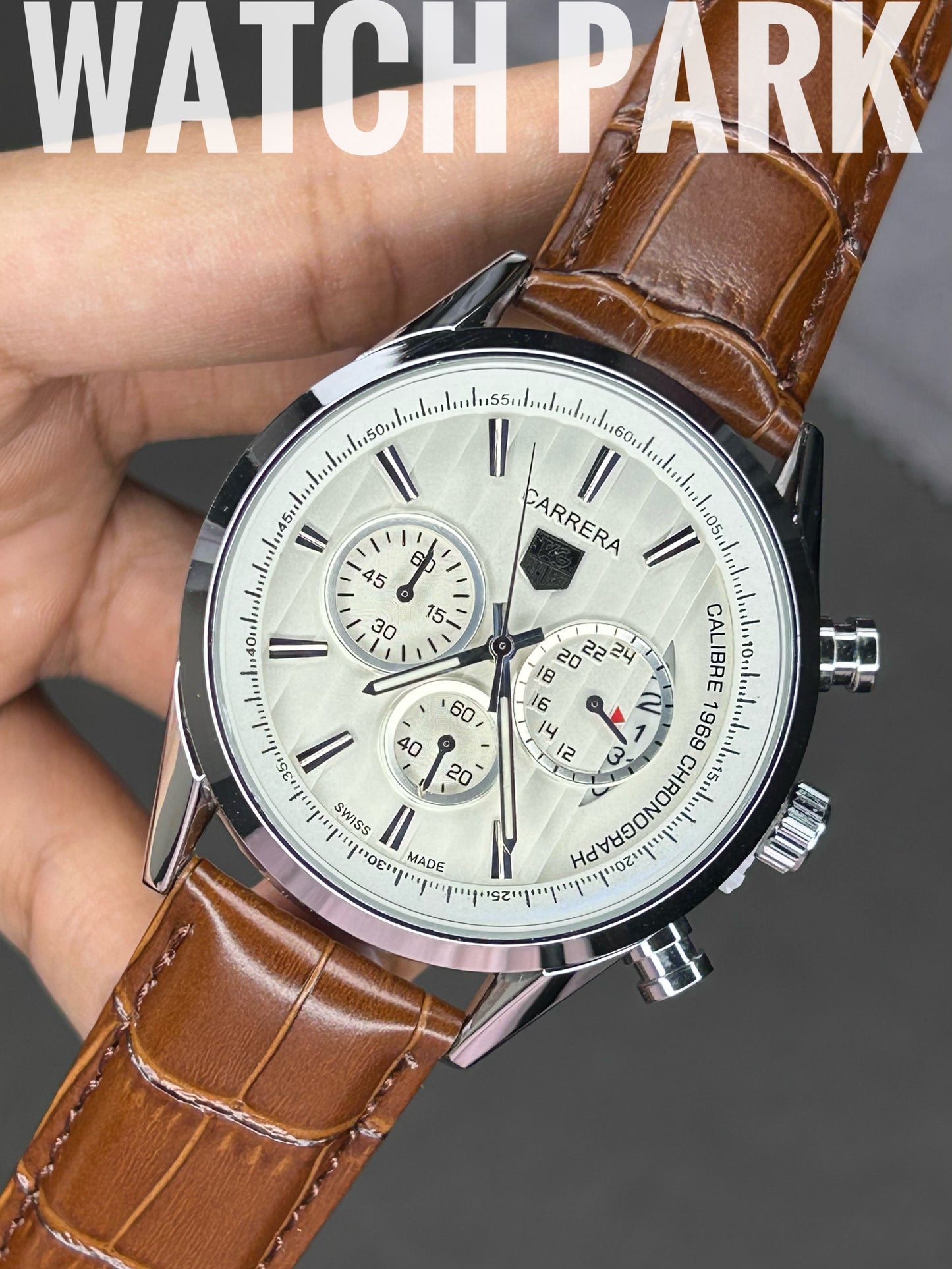 TAG Heuer Carrera - White with Silver - Brown belt