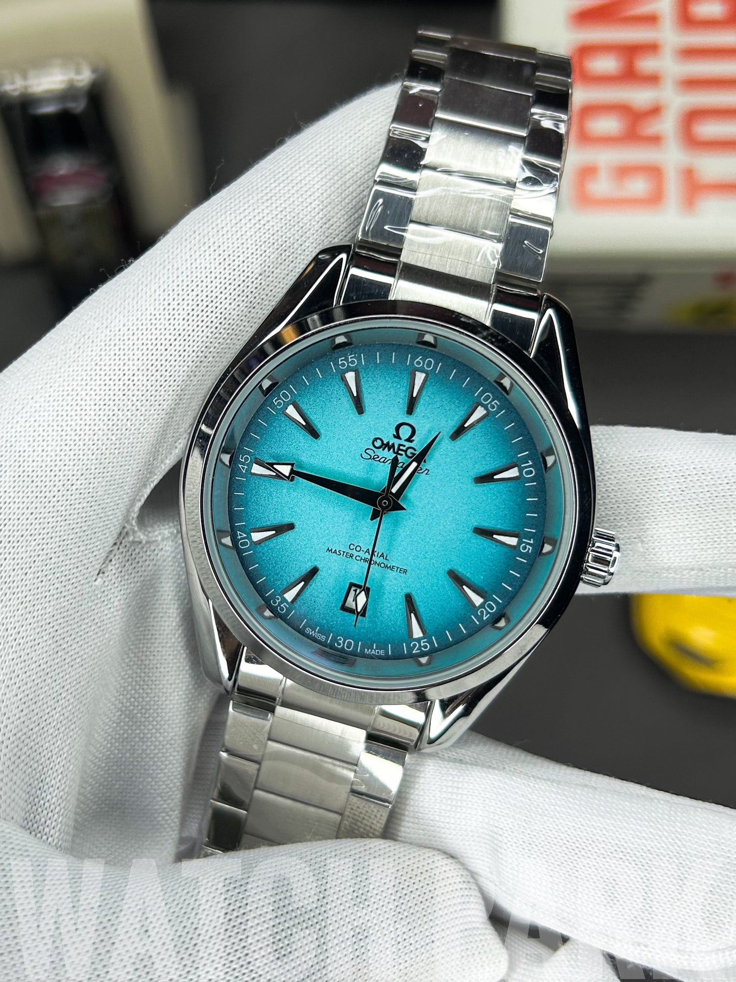 Rich watch - Omega - Seamaster - Aqua Terra Turquoise Blue edition - Silver chain