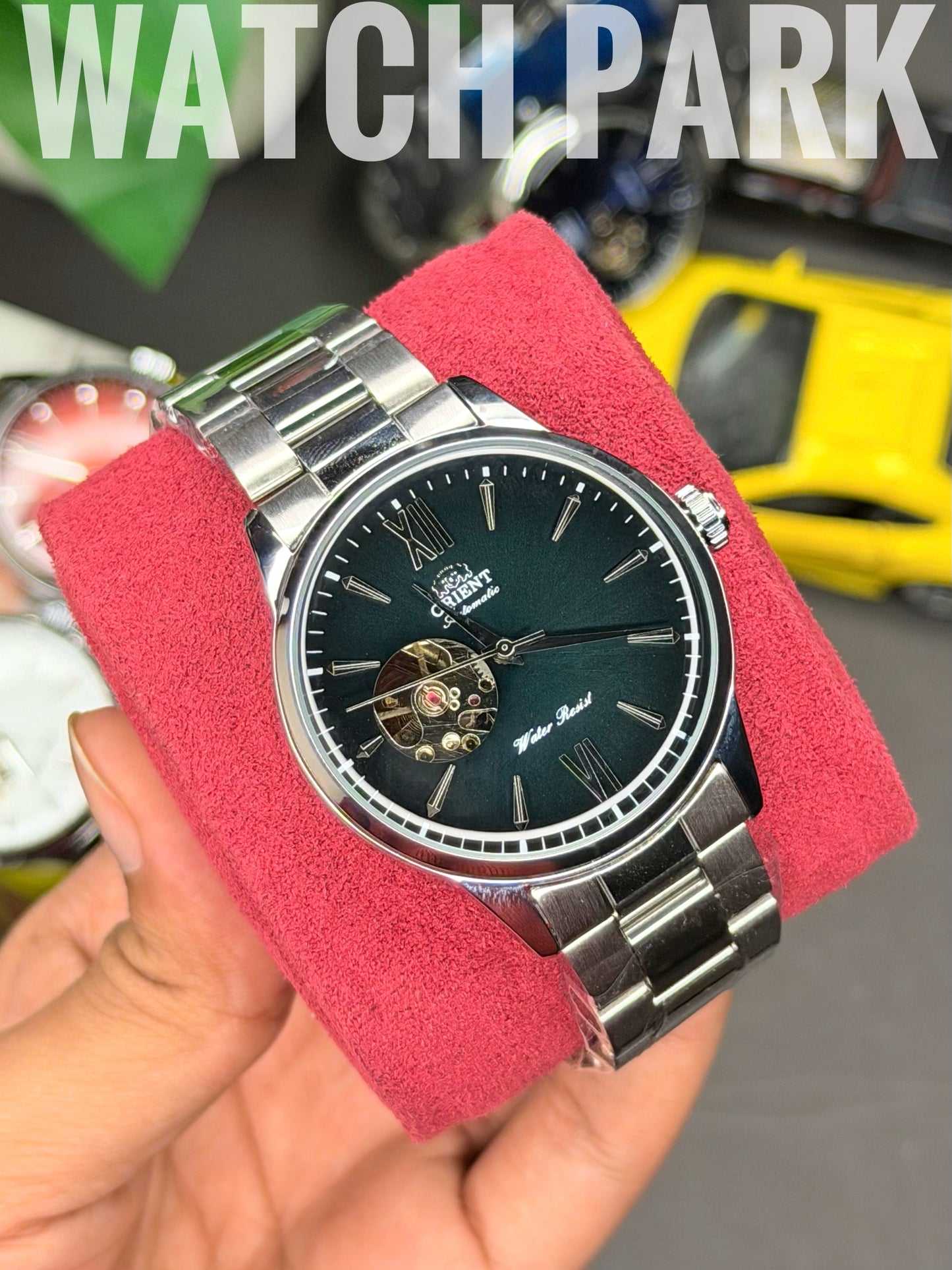 Orient - Bambino Open Heart - Deep Green dial - Silver chain